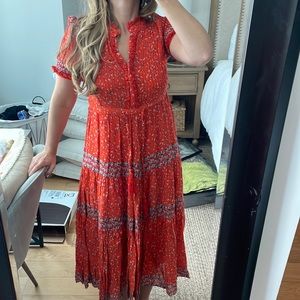 Free People Rare Feeling Tassel Tie Drawstring Waist Ruffle